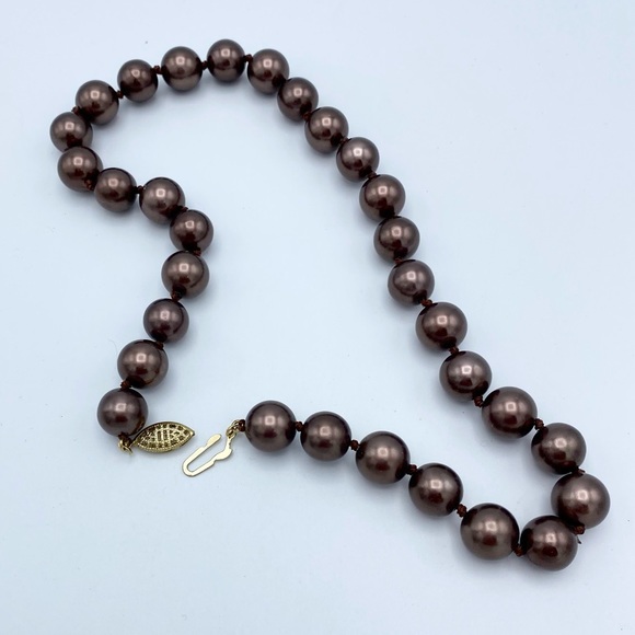 Vintage Faux Pearl Individually Single Knot One Strand Necklace Fishhook Clasp - Picture 9 of 11